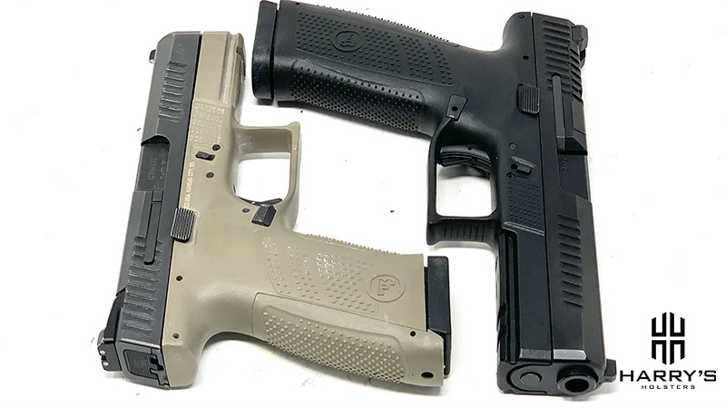 Photo of the CZ P10f and CZ P10c side by side
