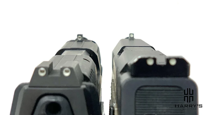 An image of CZ P10c and HK VP9SK sights side-by-side