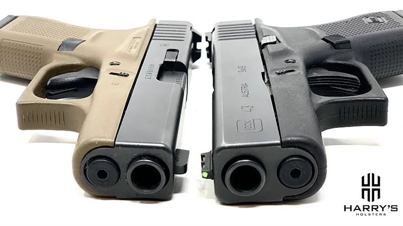 Glock 42 vs Glock 43 slides front